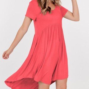 BasicUSA Daily Wear Hi-Low Swing-T Pockets Dress Womens Small Pink Dress